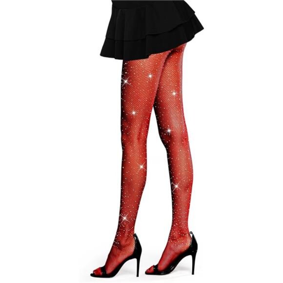 Sexy High Waist Tights Sparkle Rhinestone Red - Picture 1 of 6